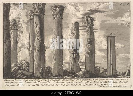 Sette colonne del Tempio di Juturna con capitelli corinzi . . . (Sette colonne con capitelli corinti spettanti al Tempio di Giuturna . . .) 1986 di Giovanni Battista Piranesi Foto Stock