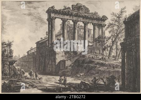 Veduta del cosiddetto Tempio della concordia con il Tempio di Saturno, sulla destra l'Arco di Settimio Severo 2012 di Giovanni Battista Piranesi Foto Stock