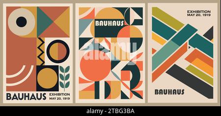 Set di poster retrò Bauhaus arte vettoriale. Illustrazione Vettoriale