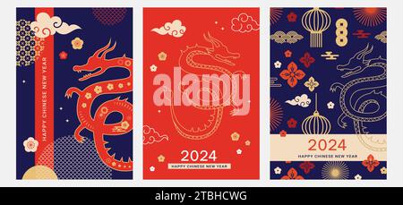 Illustrazione del drago, Lunar, Capodanno cinese 2024 , anno del drago. Illustrazione Vettoriale