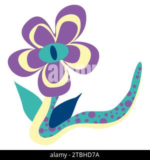 Animale da cartone animato Fantasy o pianta isolato su bianco. Carino Unreal Snake con Flower invece Head. Illustrazione piatta vettoriale, Alien and Fairytale Design ob Illustrazione Vettoriale