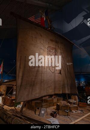 Una foto della zattera Kon-Tiki al Museo Kon-Tiki. Foto Stock