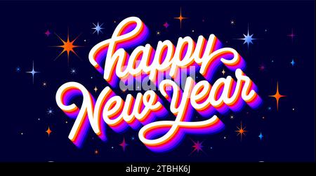 Lettere. Buon anno nuovo. Testo lettering, calligrafia per natale felice anno nuovo. Sfondo natalizio, simbolo felice anno nuovo per il web, stampa. Biglietto d'auguri. Illustrazione vettoriale Illustrazione Vettoriale