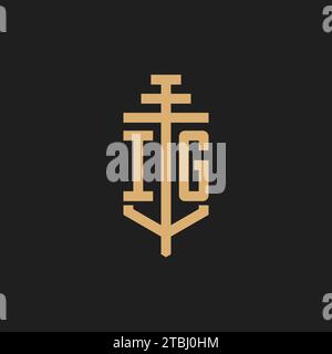 Monogramma logo iniziale IG con vettore di design icona a colonna, ispirazione per il design del logo dello studio legale Illustrazione Vettoriale