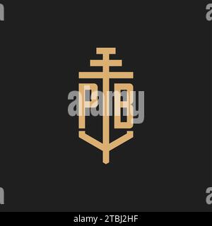 Monogramma con logo iniziale PB con vettore di design icona a colonna, ispirazione per il design del logo dello studio legale Illustrazione Vettoriale