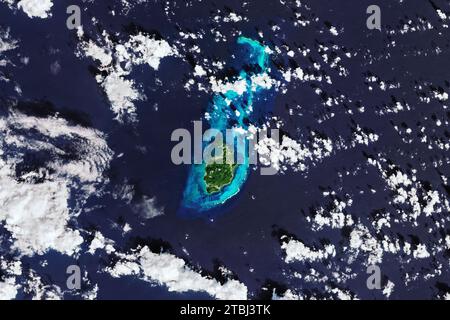 Immagine satellitare dell'isola di Providencia nel Mar dei Caraibi sudoccidentale. Foto Stock