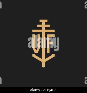 Monogramma con logo iniziale VF con vettore di design icona a colonna, ispirazione per il design del logo dello studio legale Illustrazione Vettoriale