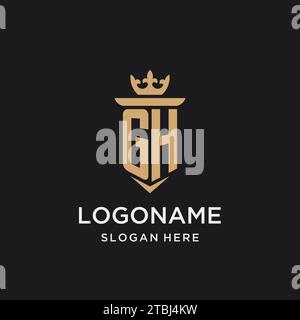 Monogramma GH con stile medievale, lusso ed eleganti idee di design iniziali del logo Illustrazione Vettoriale