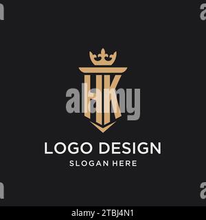 Monogramma HK con stile medievale, lusso ed eleganti idee di design iniziale del logo Illustrazione Vettoriale