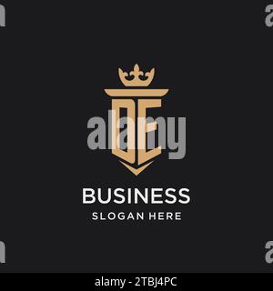 DE monogram con stile medievale, lusso ed eleganti idee iniziali di design del logo Illustrazione Vettoriale