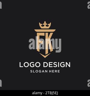 Monogramma FK con stile medievale, lusso ed eleganti idee di design iniziali del logo Illustrazione Vettoriale