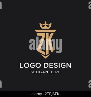 Monogramma ZK con stile medievale, lusso ed eleganti idee di design iniziali del logo Illustrazione Vettoriale