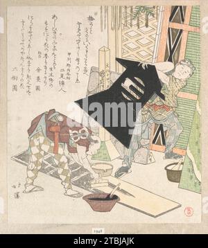 Preparations for the New Year, from Spring Rain Surimono album (Harusame surimono-jo, vol. 1) 1929 di Totoya Hokkei Foto Stock