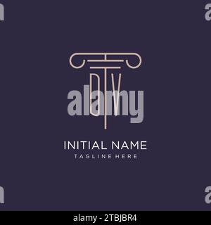 DV Initial con logo a colonna, idee di design stile logo ufficio legale di lusso Illustrazione Vettoriale