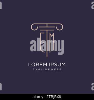 EM Initial con logo a colonna, idee di design stile logo ufficio legale di lusso Illustrazione Vettoriale
