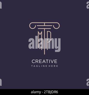 MP Initial con logo a colonna, idee di design stile logo ufficio legale di lusso Illustrazione Vettoriale
