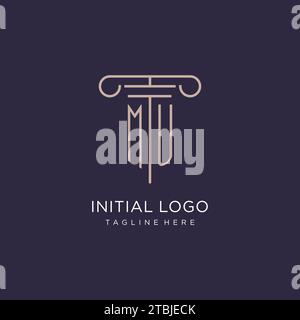 MU Initial con logo a colonna, idee di design stile logo ufficio legale di lusso Illustrazione Vettoriale