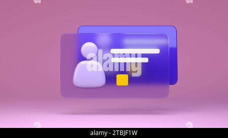 Icona scheda ID utente su Speech Glass morfismo bolla simbolo realistico su sfondo Dark Pink Studio. Illustrazione rappresentazione 3D. Foto Stock