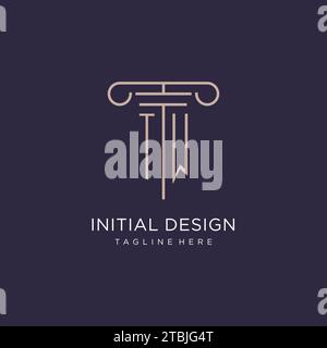 TW Initial con logo a colonna, idee di design stile logo ufficio legale di lusso Illustrazione Vettoriale
