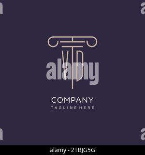 VD Initial con logo a colonna, idee di design stile logo ufficio legale di lusso Illustrazione Vettoriale