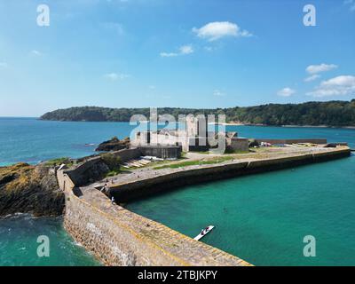 St Aubin's Fort, Jersey drone, aereo Foto Stock