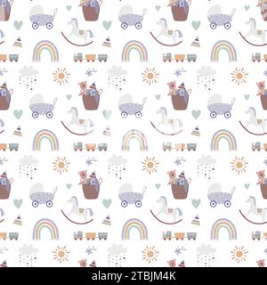 Motivo Boho baby Rainbow senza cuciture. Sfondo arcobaleno boho per il tuo progetto Illustrazione Vettoriale