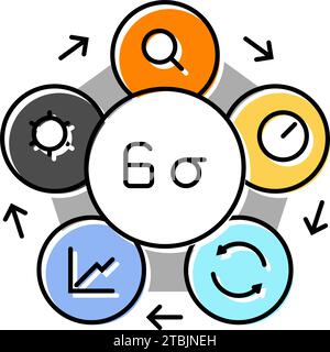 illustrazione vettoriale dell'icona a colori six sigma manufacturing engineer Illustrazione Vettoriale