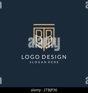 Logo dello scudo BB iniziale in stile monolina, logo monogramma moderno e di lusso grafica vettoriale Illustrazione Vettoriale