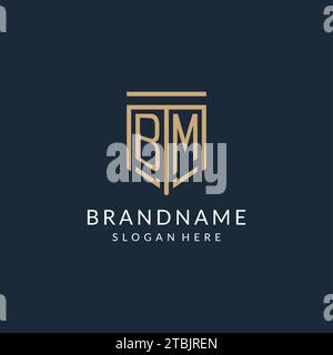 Logo BM scudo iniziale stile monolina, logo monogramma moderno e di lusso grafica vettoriale Illustrazione Vettoriale