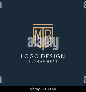 Logo MB Shield iniziale in stile monolina, logo monogramma moderno e di lusso grafica vettoriale Illustrazione Vettoriale