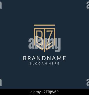 Logo BZ scudo iniziale stile monolina, logo monogramma moderno e di lusso grafica vettoriale Illustrazione Vettoriale