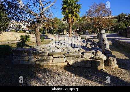 Rovine dell'altare di Marte (Ares), nell'antica Agorà, o mercato, ad Atene, in Grecia Foto Stock