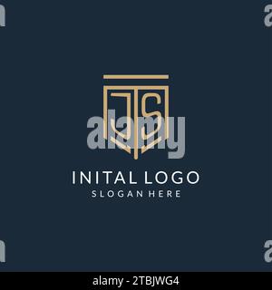Logo dello scudo JS iniziale in stile monolina, logo monogramma moderno e di lusso grafica vettoriale Illustrazione Vettoriale