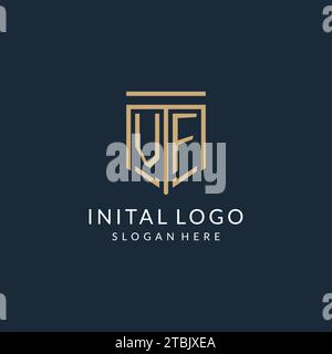 Logo VF scudo iniziale in stile monolina, logo monogramma moderno e di lusso grafica vettoriale Illustrazione Vettoriale