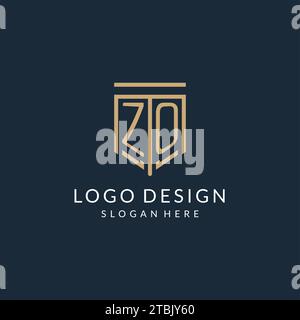 Logo ZO scudo iniziale stile monolina, logo monogramma moderno e lussuoso grafica vettoriale Illustrazione Vettoriale