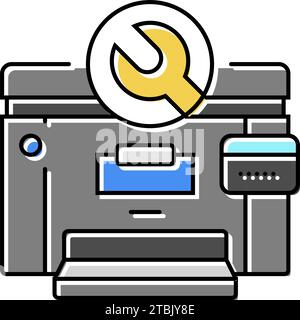 illustrazione vettoriale dell'icona del colore del computer di riparazione della stampante Illustrazione Vettoriale