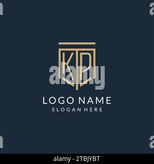 Logo iniziale KP Shield in stile monolina, logo monogramma moderno e di lusso grafica vettoriale Illustrazione Vettoriale