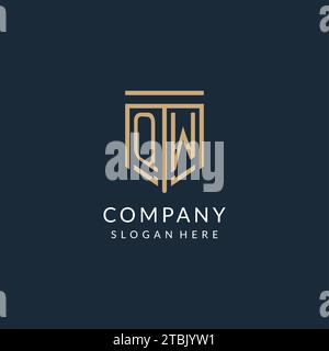 Logo QW scudo iniziale stile monolina, logo monogramma moderno e di lusso grafica vettoriale Illustrazione Vettoriale