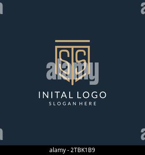 Logo dello scudo SS iniziale in stile monolina, logo monogramma moderno e di lusso grafica vettoriale Illustrazione Vettoriale