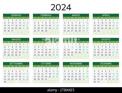 calendario italiano 2024. Illustrazione vettoriale stampabile e modificabile per l'Italia. calendario annuale di 12 mesi. Orizzontale Illustrazione Vettoriale