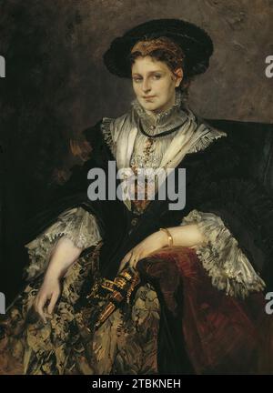 Ritratto di Bertha von Piloty, 1872-1873. Bertha, nata Hellermann (1838-1918), era la moglie Karl von Hellys (1826-1886), il famoso storico di Monaco e insegnante di Hans Makart; è raffigurata nel costume di Altm&#xfc;nchner. Foto Stock