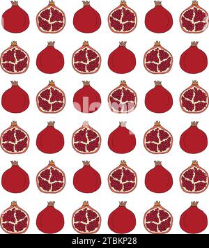 Motivo vettoriale senza cuciture di melograno disegnato a mano Illustrazione Vettoriale