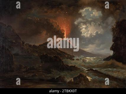 Eruzione vesuviana di notte con vista sulla Scuola di Virgilio, 1822. Foto Stock