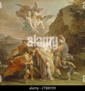 Martirio del Beato Signoretto Alliata, c1794-1796. Signoretto Alliata era un nobile di Pisa che trascorse la sua vita in Sicilia, lavorando negli ospedali. Più tardi, divenne un eremita e visse in isolamento in un luogo deserto sulla riva. Secondo la leggenda, ricevette il martirio vicino alla sua abitazione per mano di una banda di pirati nordafricani. Nel dipinto, i pirati possono essere riconosciuti come musulmani dai loro turbanti. Ad un pubblico cristiano, la scena trasmetteva la morte di un uomo benedetto per mano di infedeli. Il suo corpo luminoso e pallido e i suoi drappeggi simboleggiano la sua purezza. Angels Hand Foto Stock