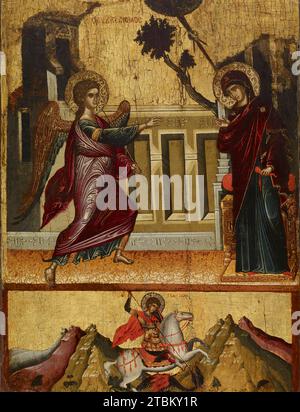 Annunciazione, San Giorgio che uccide il Drago, fine XV secolo. Foto Stock