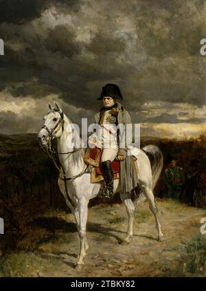 1814, (1862). Dopo aver accompagnato l'esercito francese nella guerra austro-italiana del 1859, Meissionier abbandonò i piccoli soggetti di genere olandese del XVII secolo per i quali era diventato noto e si rivolse con un successo ancora maggiore alla rappresentazione degli eventi nella carriera di Napoleone I. In questo piccolo dipinto commissionato dal nipote del soggetto, il principe Napoleone, l'imperatore è ritratto in un paesaggio proibitivo subito dopo la sua ultima vittoria faticosamente vinta nella campagna francese del 1814 combattuta ad Arcis-sur-Aube, vicino a Troyes: 23.000 soldati francesi resistettero all'assalto di 90.000 austriaci, ma non furono in grado di capitolare Foto Stock