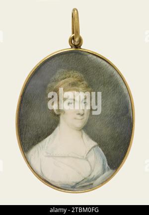 Ann Brunton, l'attrice (Mrs. Rob Merry), c1795. Ann Brunton (1769-1808) è stata la prima attrice di eminenza ad attraversare l'Atlantico. Recitò prima a Bath e a Londra dove raggiunse una grande distinzione, ed è stata valutata da molti come seconda solo alla signora Siddons. Nel 1792 sposò Robert Merry, un incontro socialmente vantaggioso, anche se suo marito, che era un drammaturgo amatoriale, aveva presto trascorso tutta la sua eredità. Si ritirò dal teatro dopo il suo matrimonio, e la coppia visse a Parigi, ma i vincoli finanziari le fecero tornare sul palco. La coppia è partita per gli Stati Uniti Foto Stock