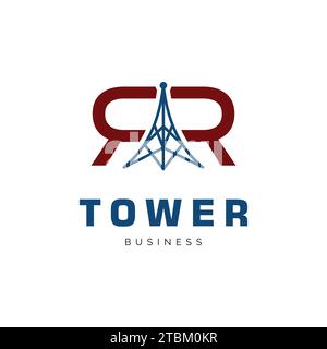 Ispirazione per il design del logo dell'icona della torre RR con lettera iniziale Illustrazione Vettoriale