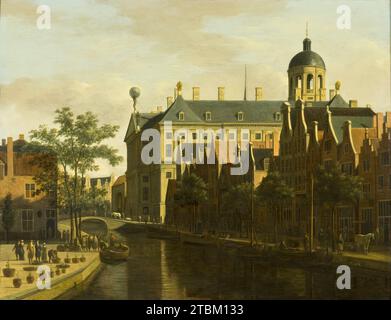 Il Nieuwezijds Voorburgwal con il mercato dei fiori e degli alberi ad Amsterdam, c1675. Foto Stock