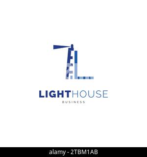 Lettera iniziale L ispirazione per il design del logo dell'icona del faro Illustrazione Vettoriale